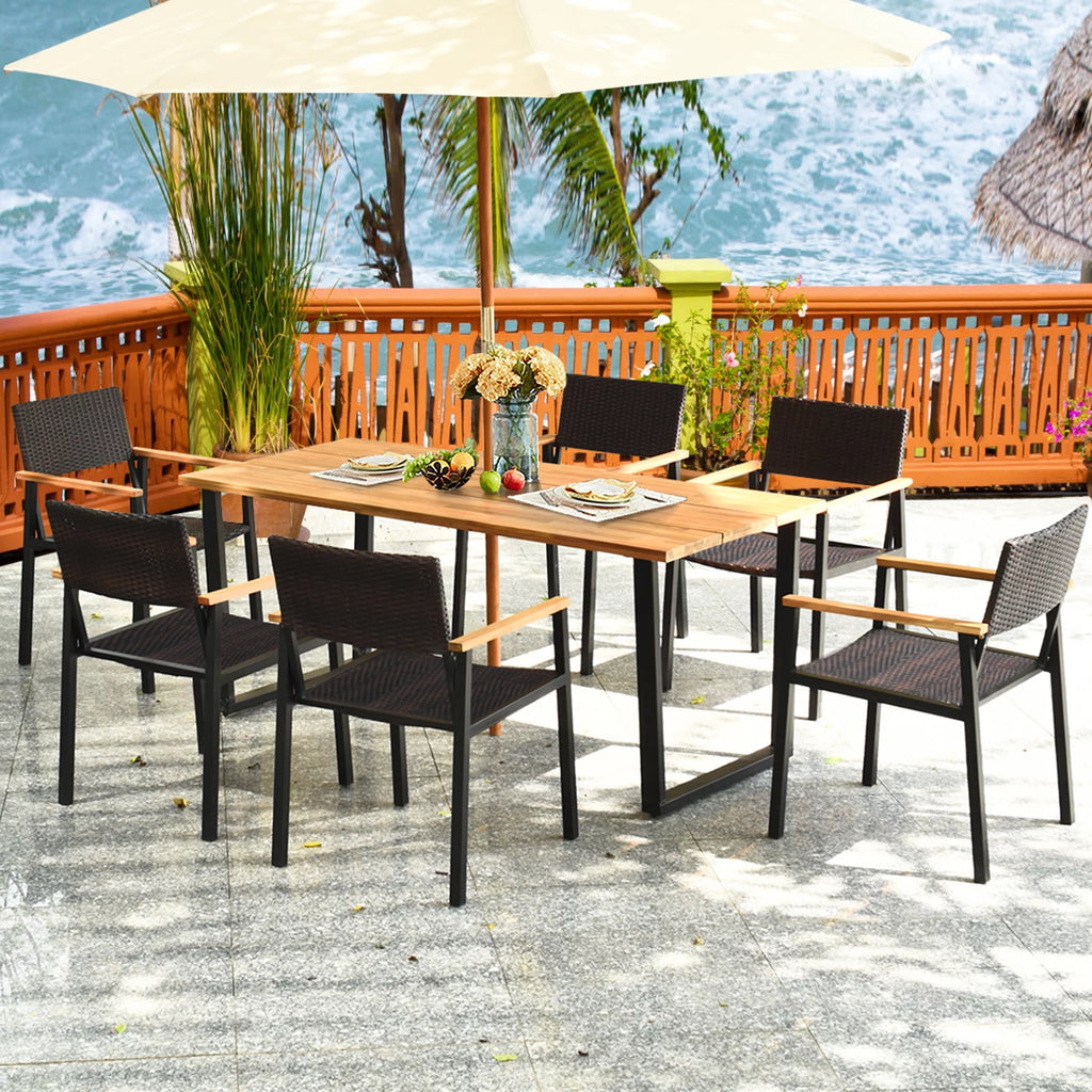 7 Pc Patio Dining Set with Umbrella Hole E25096