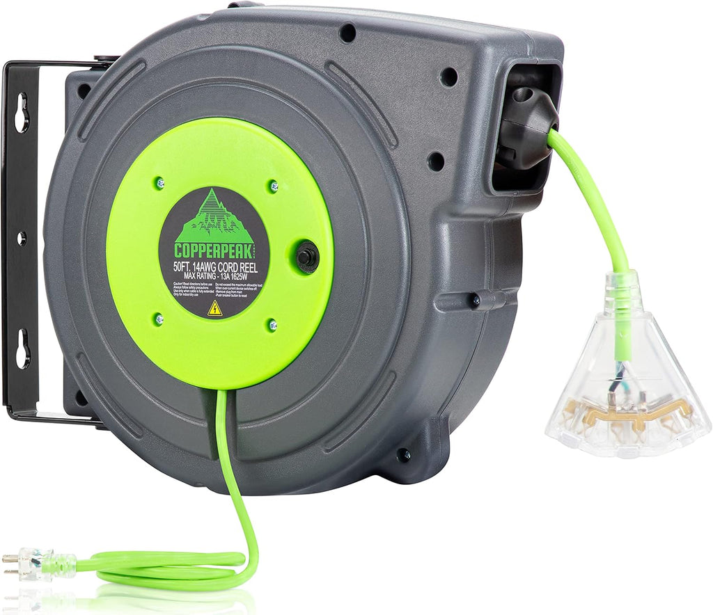 50 ft Retractable Extension Cord Reel, 12 Gauge, Blue and Grey J693