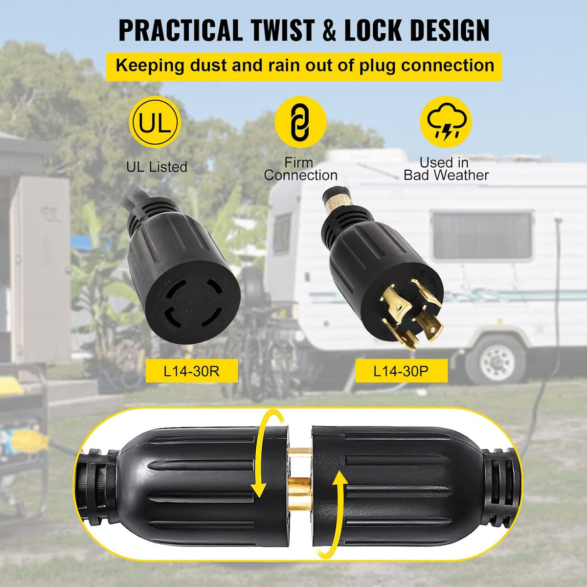 40Ft 30 Amp 4 Wire 10 Gauge Generator Extension Cord 125V 250V UL Listed Twist Lock Connectors F3578
