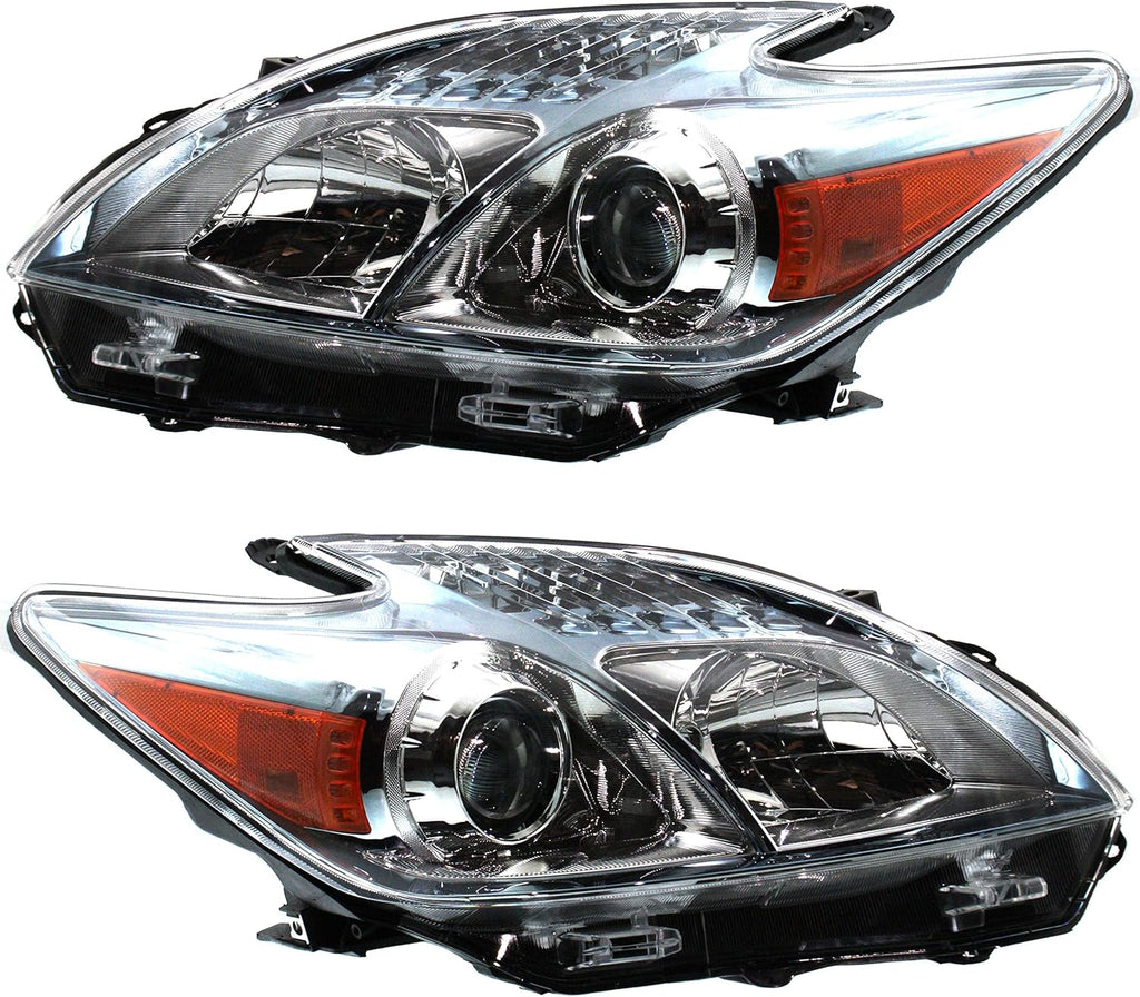 Set of 2 Halogen Headlight Lens and Housing for 2010-2011 Toyota Prius T435