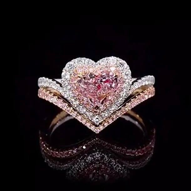 Heart Cut Pink Sapphire Rose Gold 925 Sterling Silver Halo Bridal Sets L27926