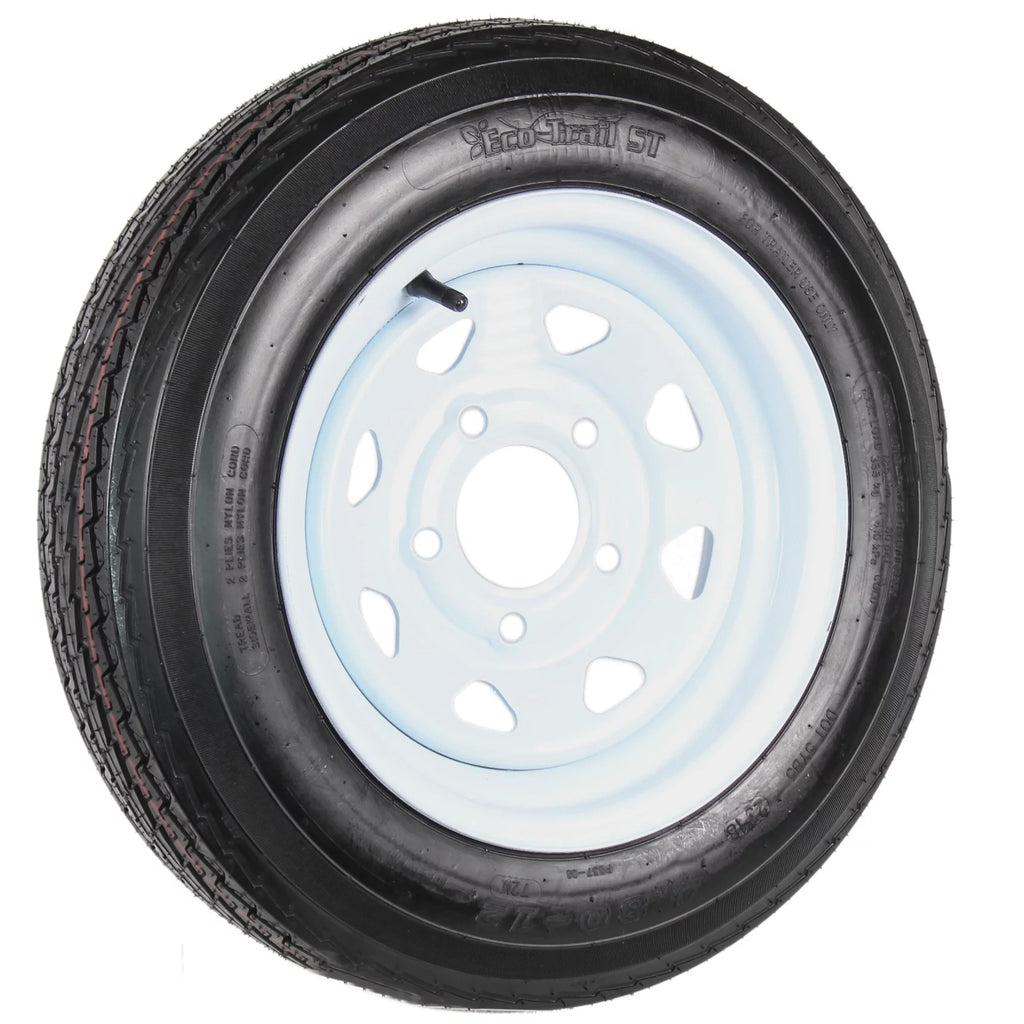 4.80-12 Trailer Tire On Rim 5 Lug White Spoke Wheel A649