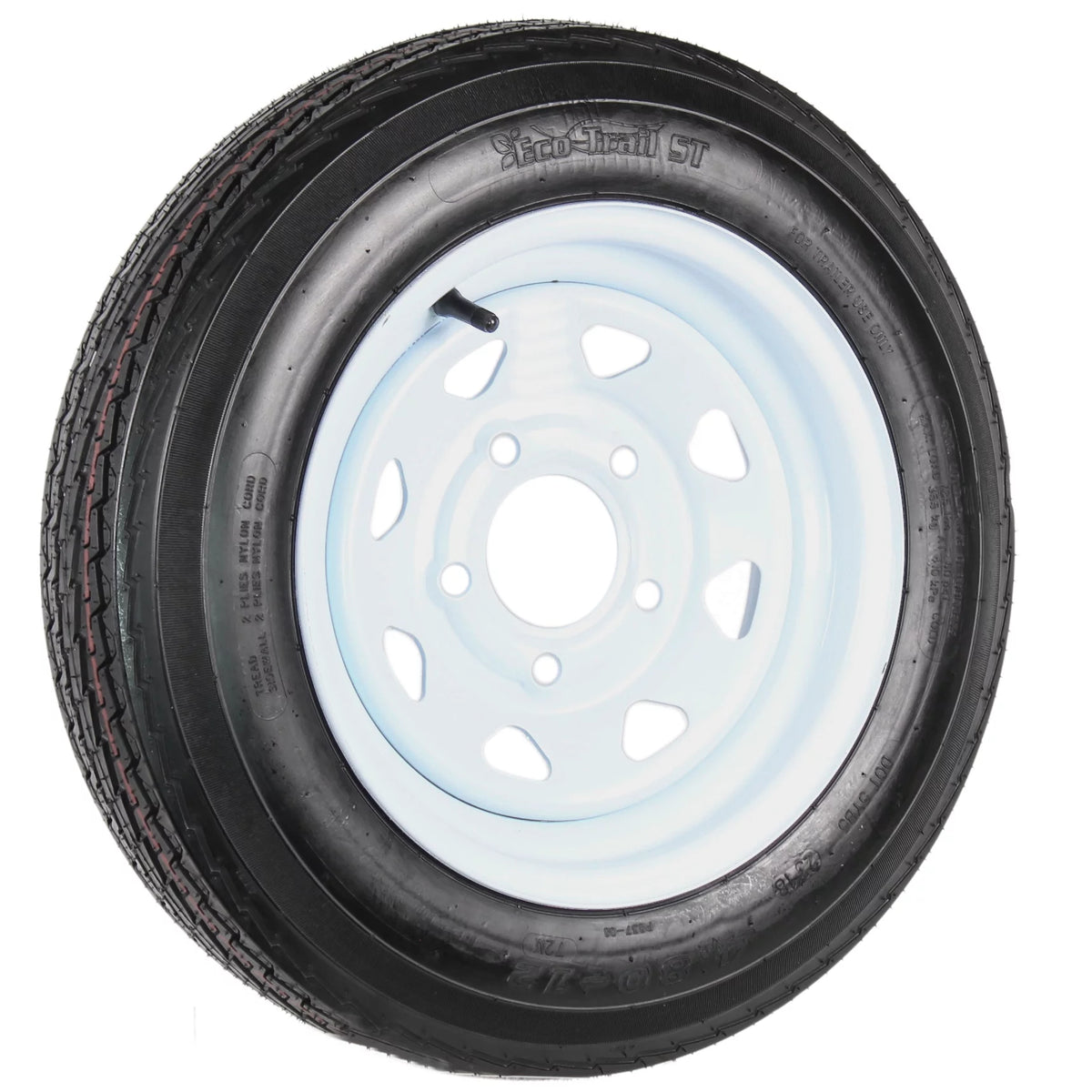4.80-12 Trailer Tire On Rim 5 Lug White Spoke Wheel A649