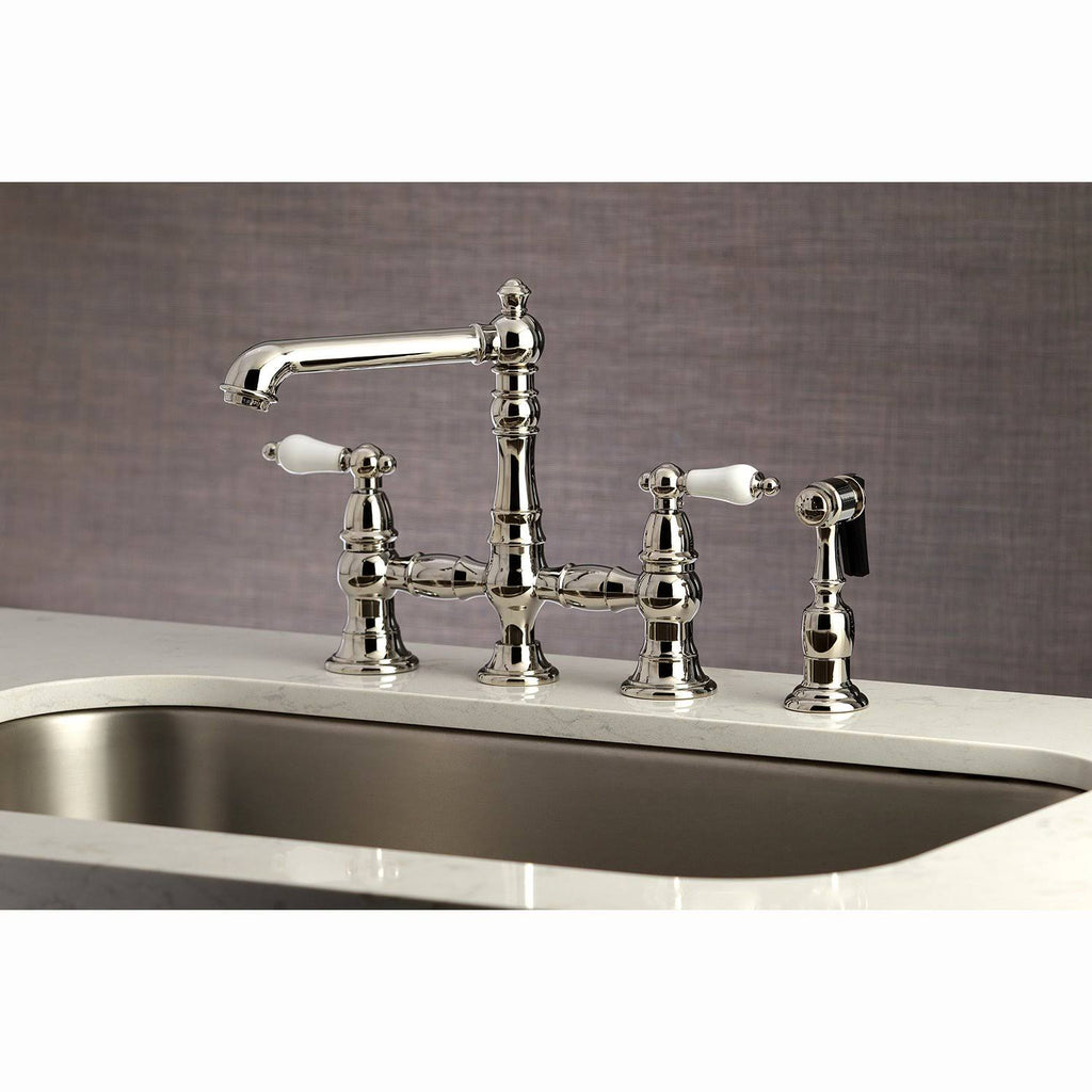 Brushed Nickel Bridge Kitchen Faucet with Sprayer N5741