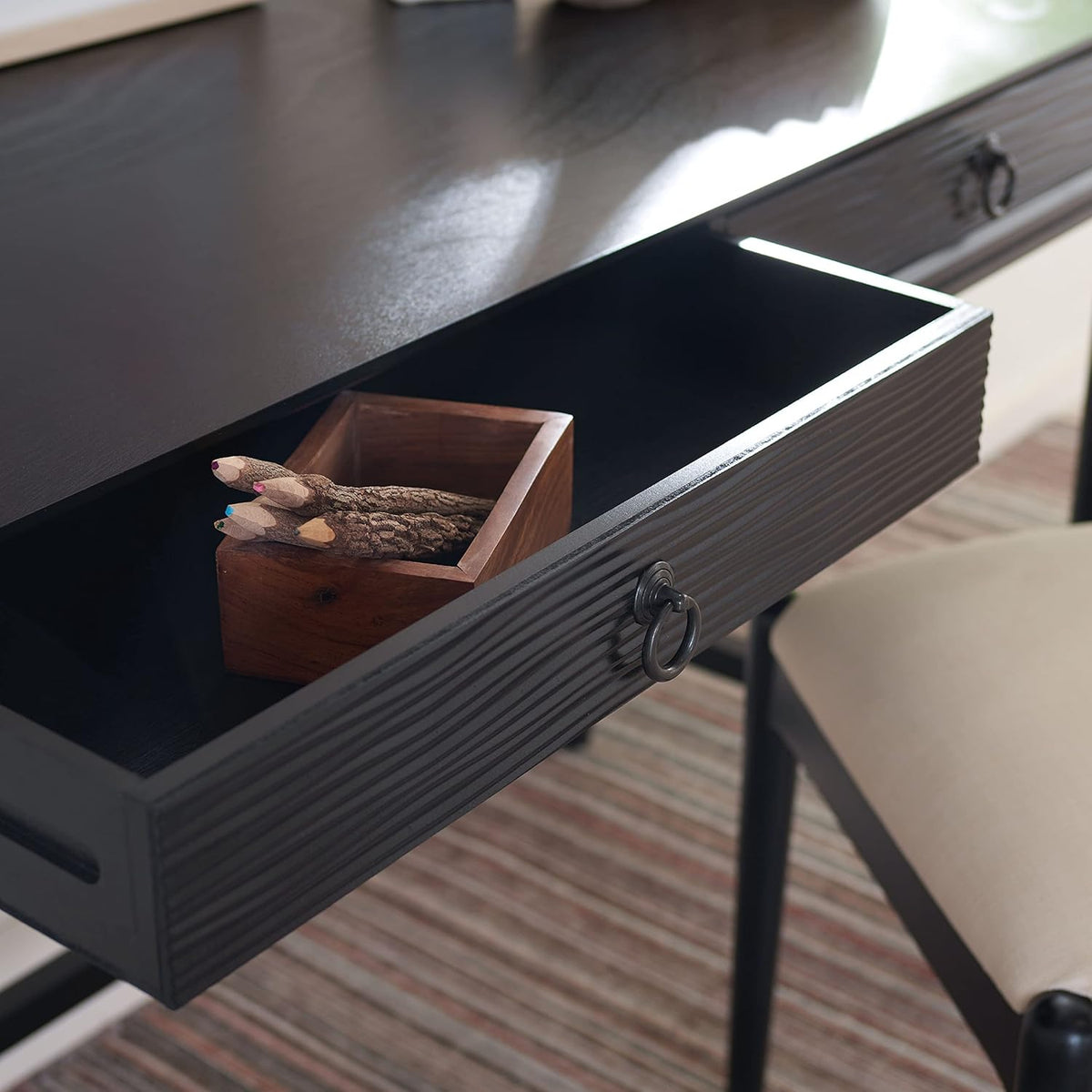 Black/Natural 2-Drawer Computer Desk Y8248