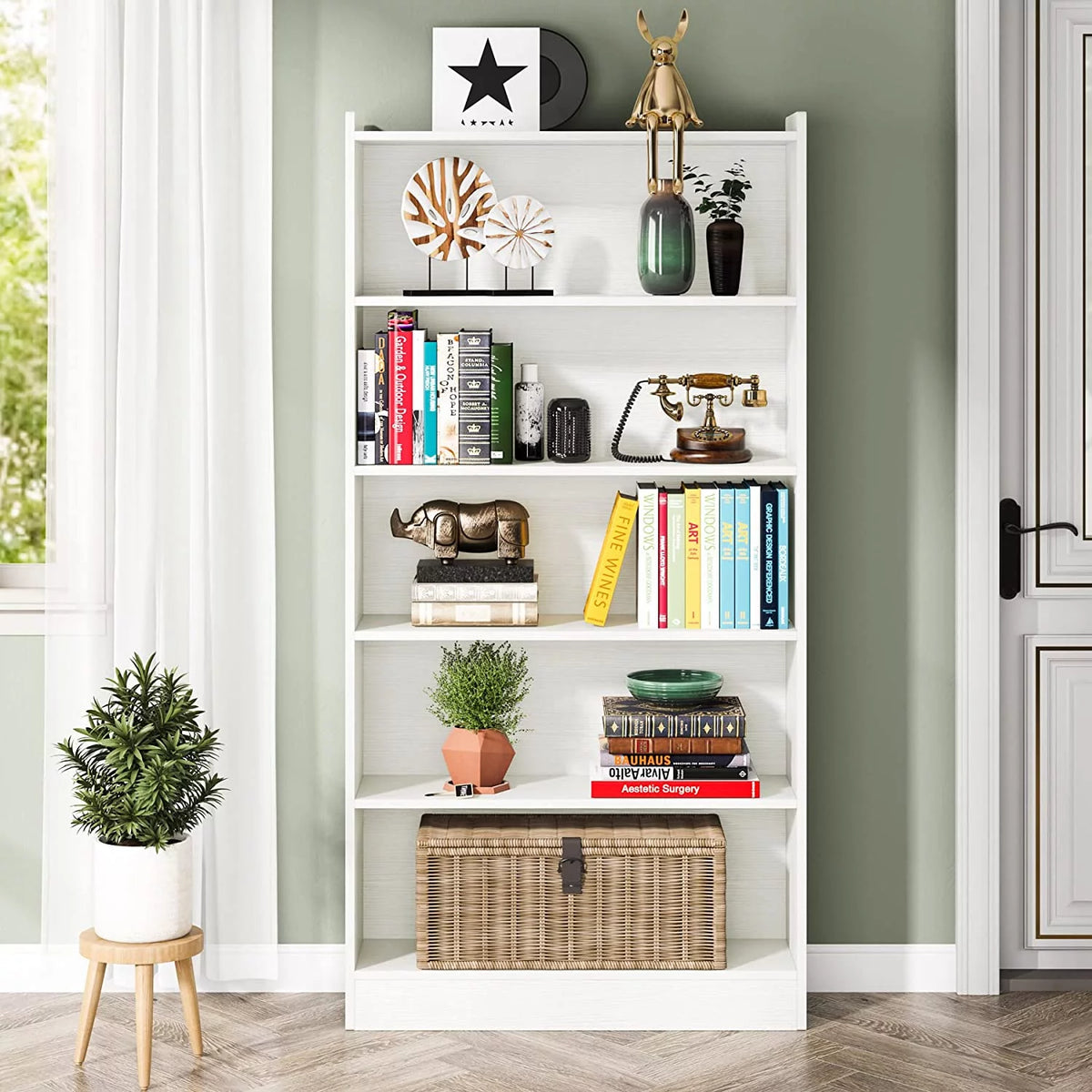 6-Tier White Bookcase J831