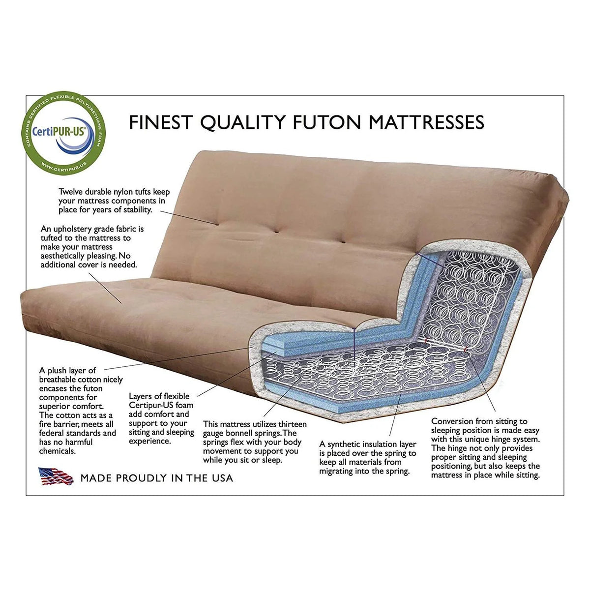 Boldly Bohemian Futon Frame with Linen Charcoal Mattress Z1981