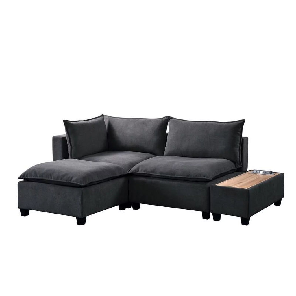 Dark Gray Woven Fabric Sectional Loveseat Sofa with Ottoman N896915
