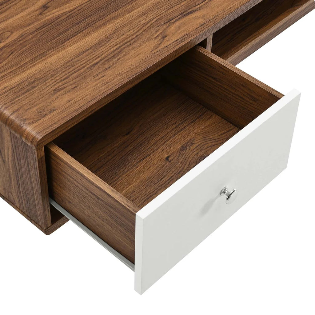 60" Wall Mount Wood Office Desk in Walnut/White R1332