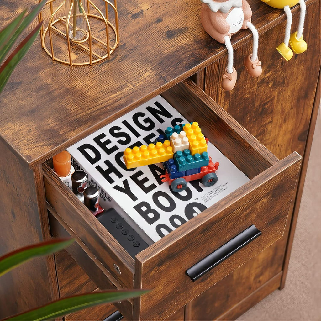 Rustic Brown Bathroom Storage Cabinet with 4 Drawers and Adjustable Shelf M9399