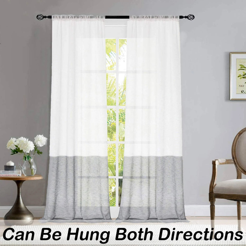 Gray White Sheer Linen Curtain Panels with Rod Pocket, 50"x84"x2 B884