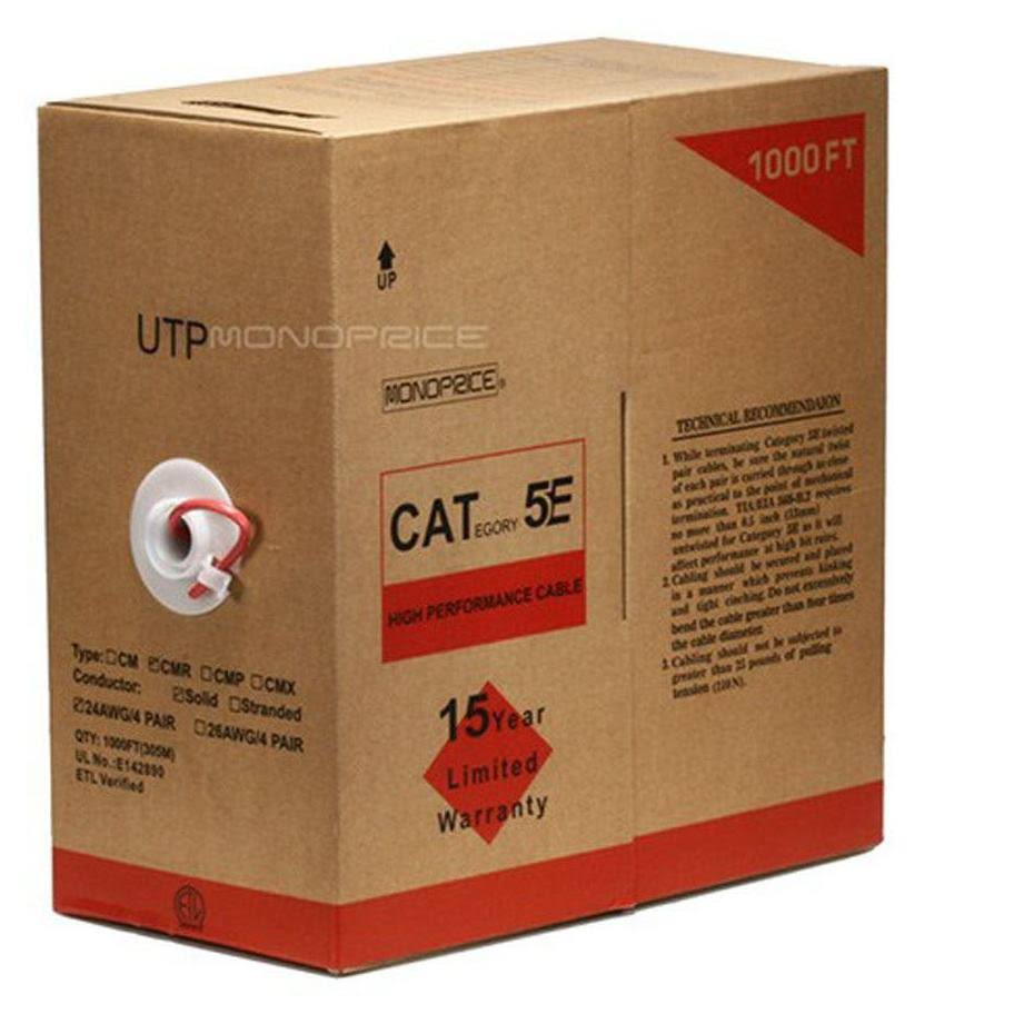 Red 24AWG Cat5e UTP Solid Bulk Ethernet Cable K143426