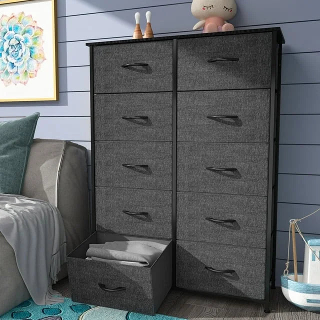 10 Drawer Black Grey Fabric Dresser D803