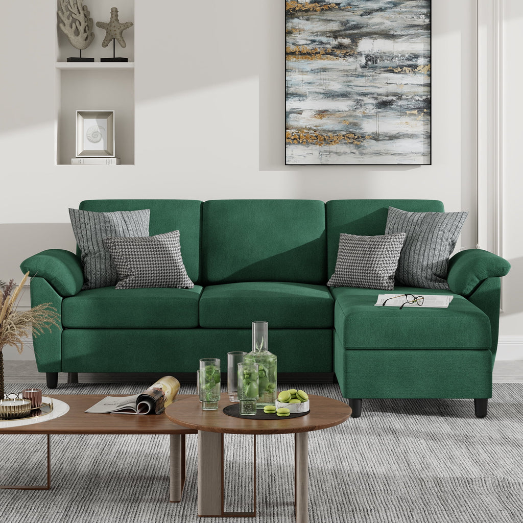 79 Convertible Sectional Sofa Linen Fabric L Shaped Sofa with Removable Pillows Dark Gray W81343