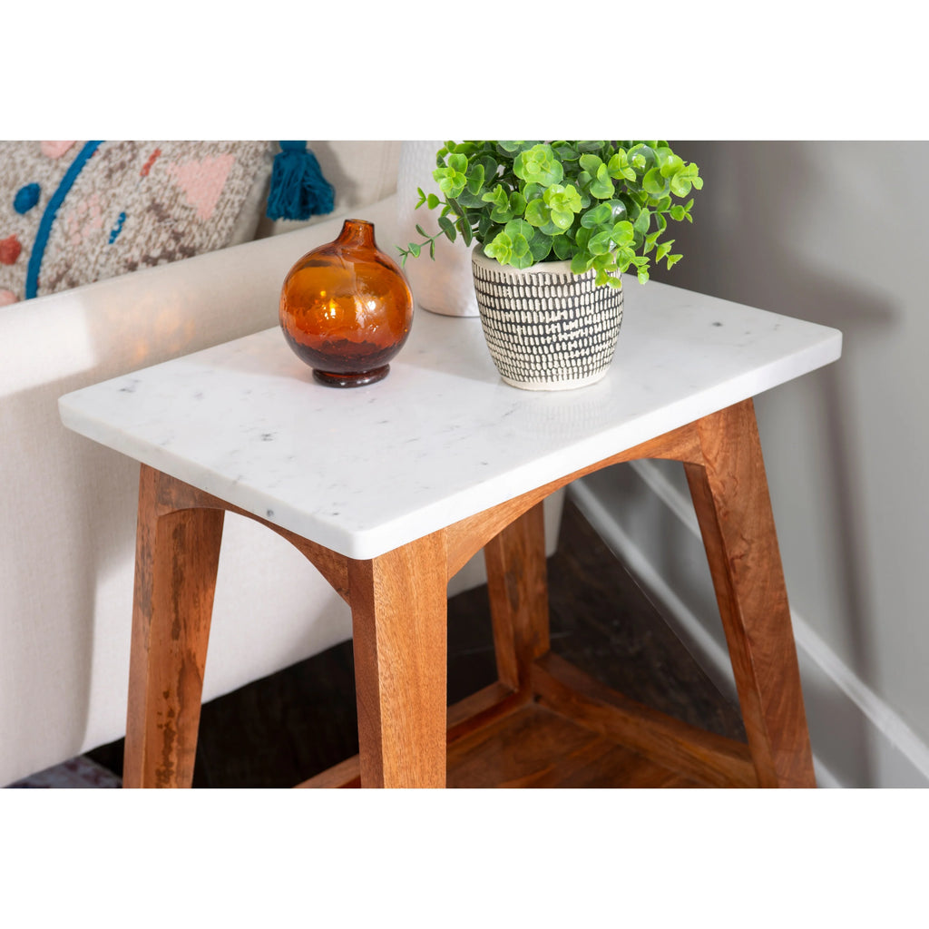 Black Marble and Wood Side Table T559