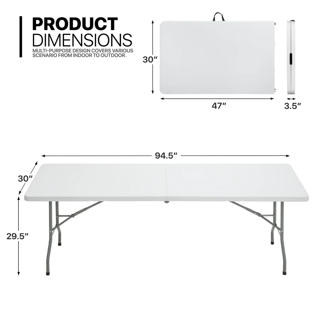 11 Pieces Heavy Duty Utility 8 Ft Folding Plastic Dining Table with Handle and Chair Set C6880