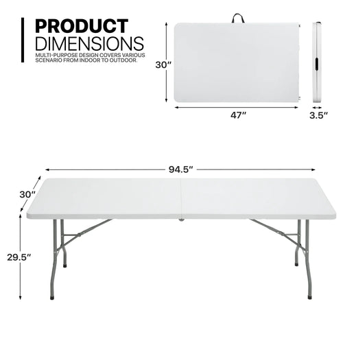 11 Pieces Heavy Duty Utility 8 Ft Folding Plastic Dining Table with Handle and Chair Set C6880