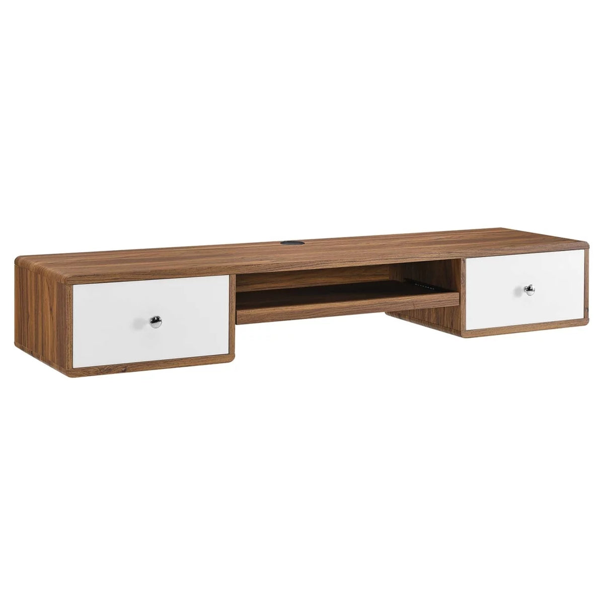 60" Wall Mount Wood Office Desk in Walnut/White R1332