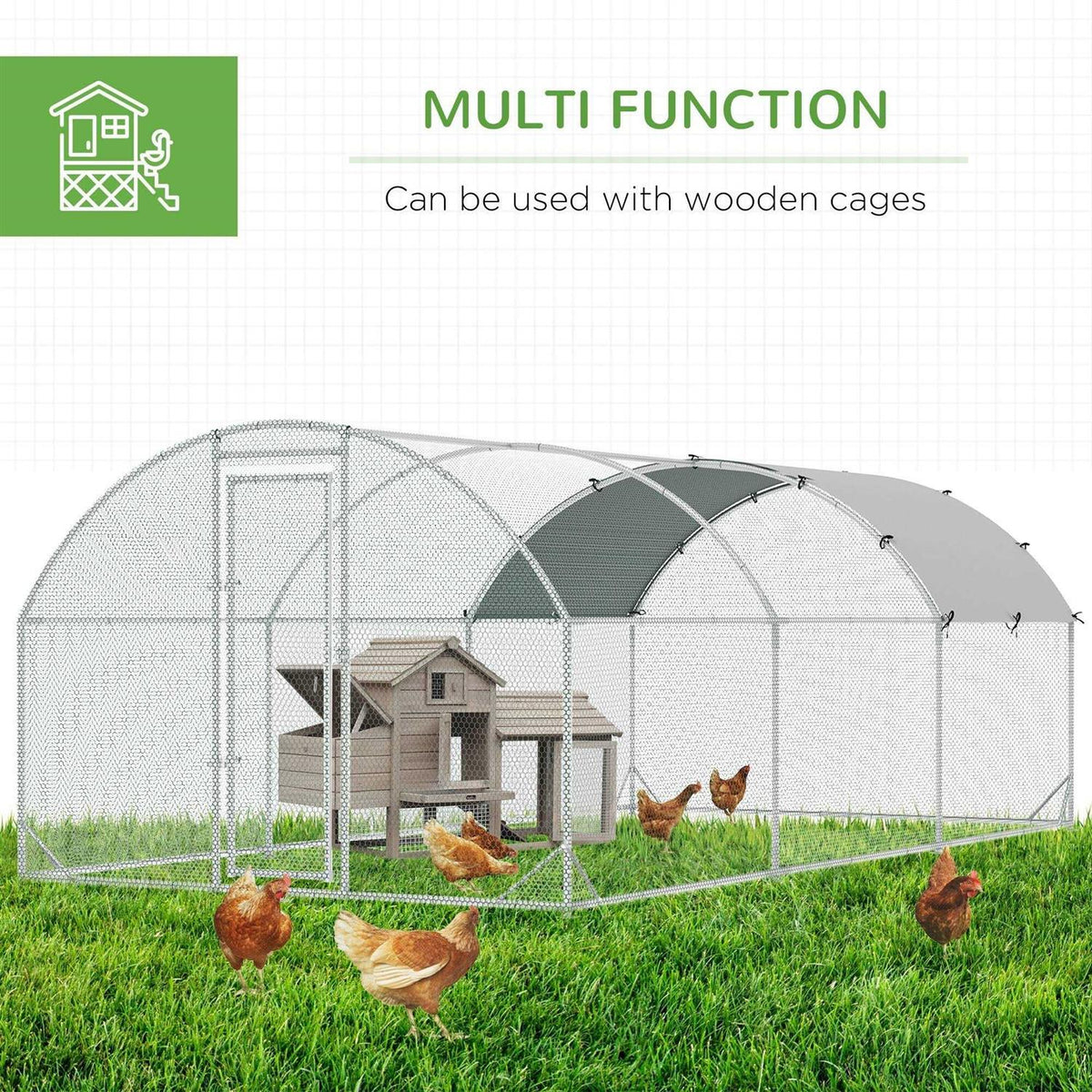 Metal Chicken Coop Walk-in Enclosure with Cover G485