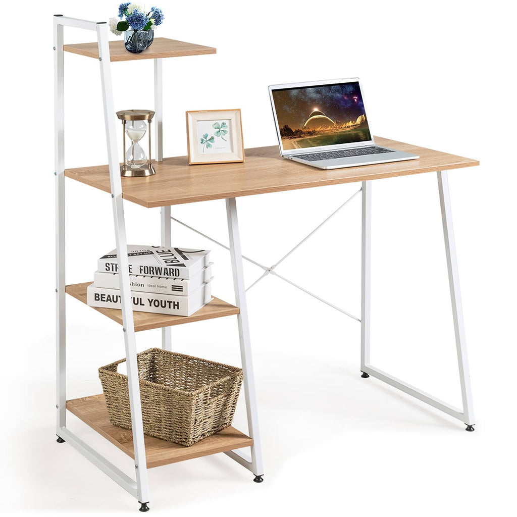 Natural Computer Desk with Shelves P7606