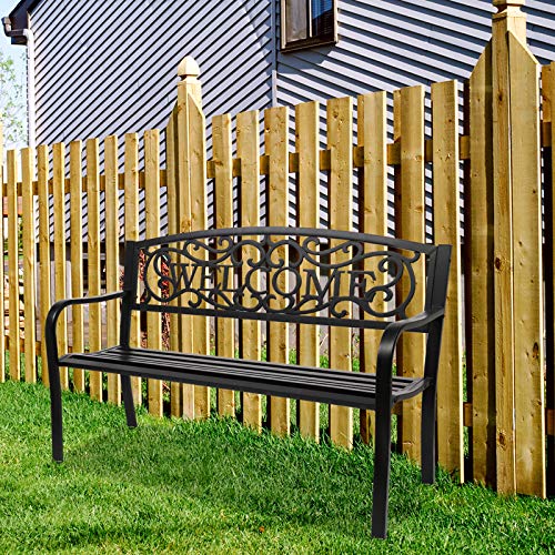 Outdoor Bench with Plastic Floral Design Backrest N178970