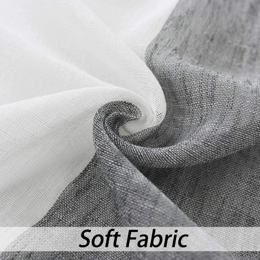 Gray White Sheer Linen Curtain Panels with Rod Pocket, 50"x84"x2 B884