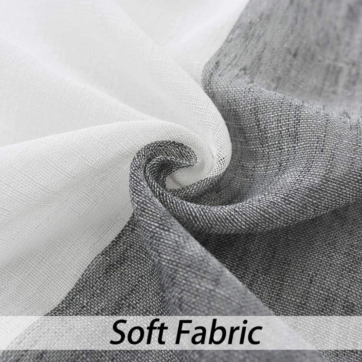 Gray White Sheer Linen Curtain Panels with Rod Pocket, 50"x84"x2 B884