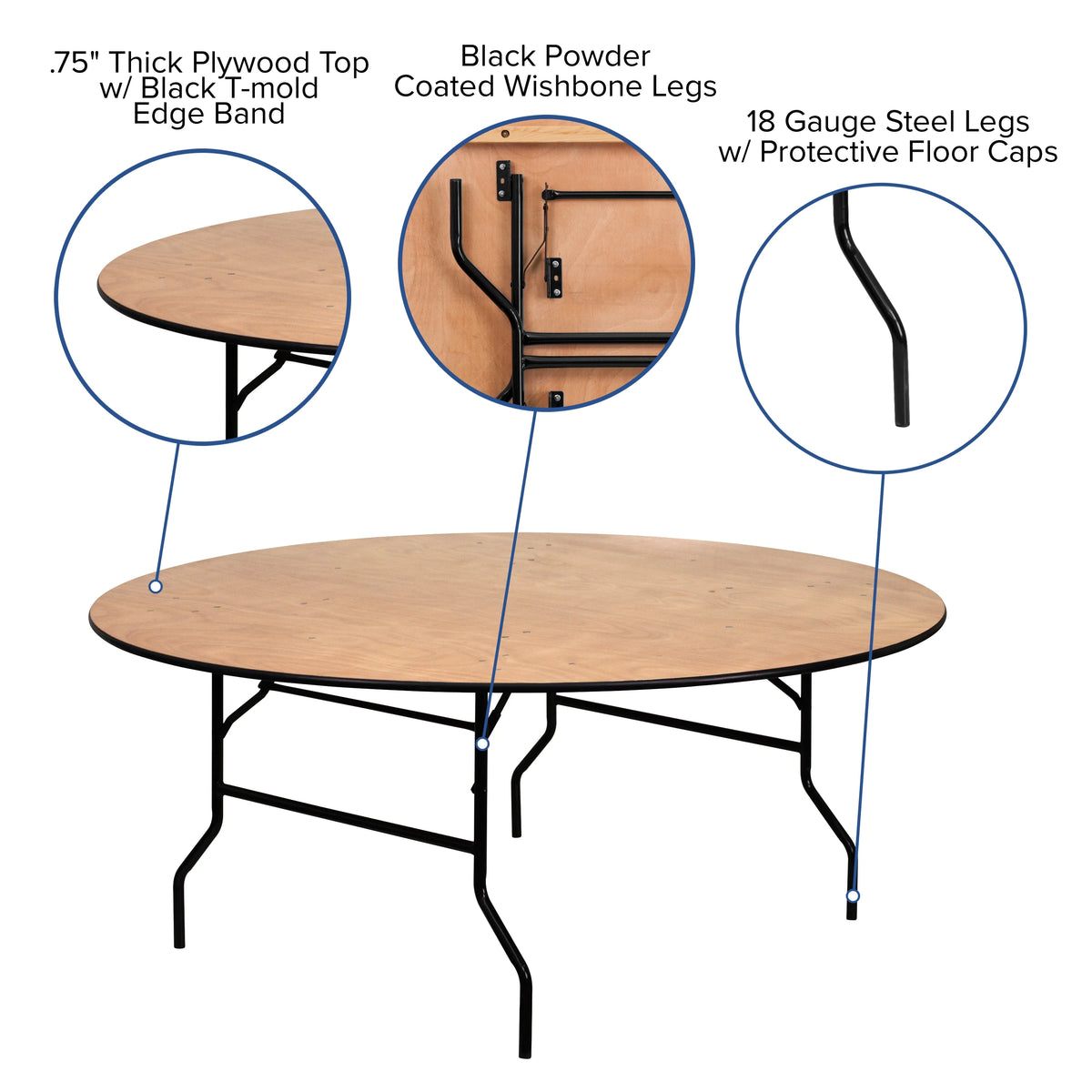 6-Foot Round Wood Folding Banquet Table V796861