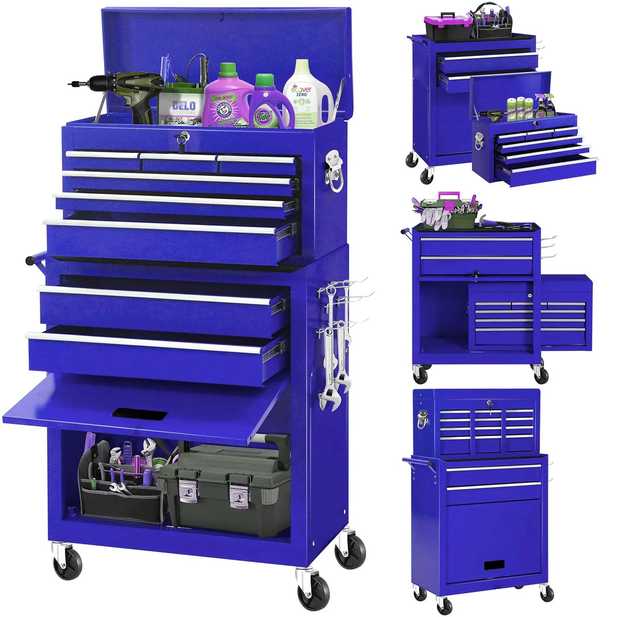 2 in 1 Steel Rolling Tool Chest, 8 Drawer, Black A681