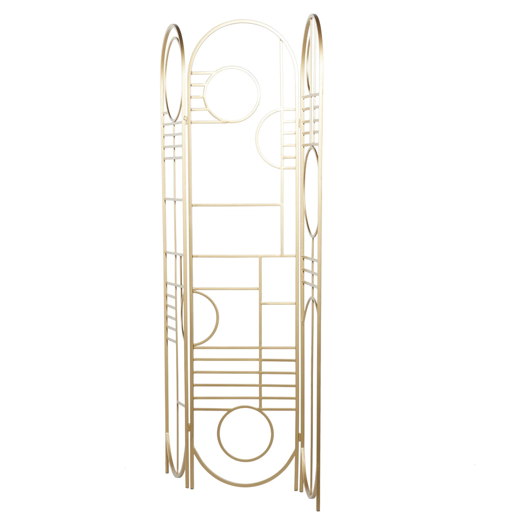 Metal 3 Panel Room Divider Screen with Geometric Pattern X7174