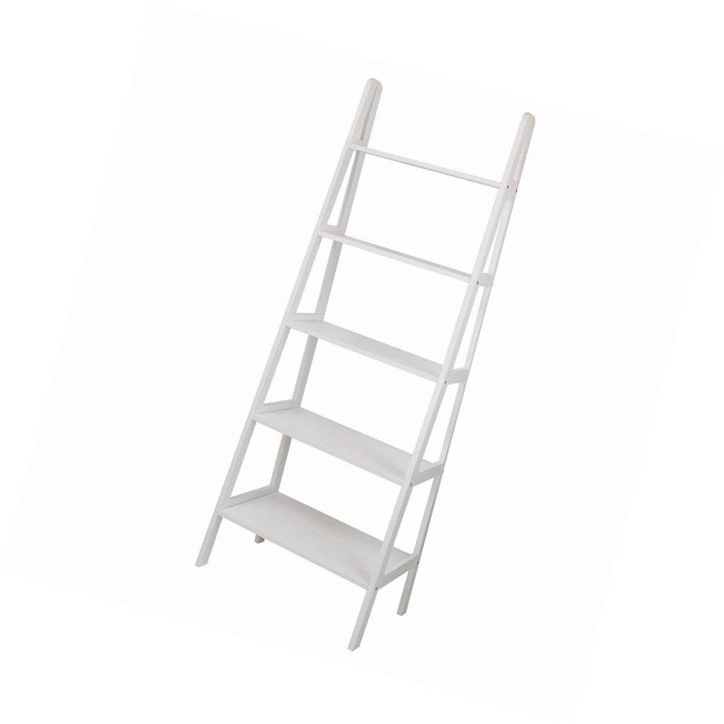 White 5-Shelf Ladder Bookcase F766
