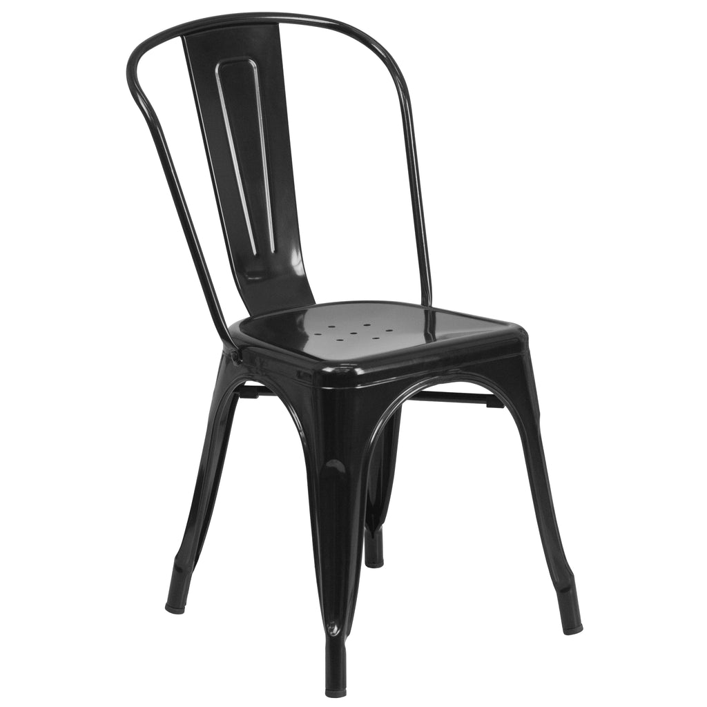 24" Round Black Metal Indoor-Outdoor Table Set with 4 Cafe Chairs V6613