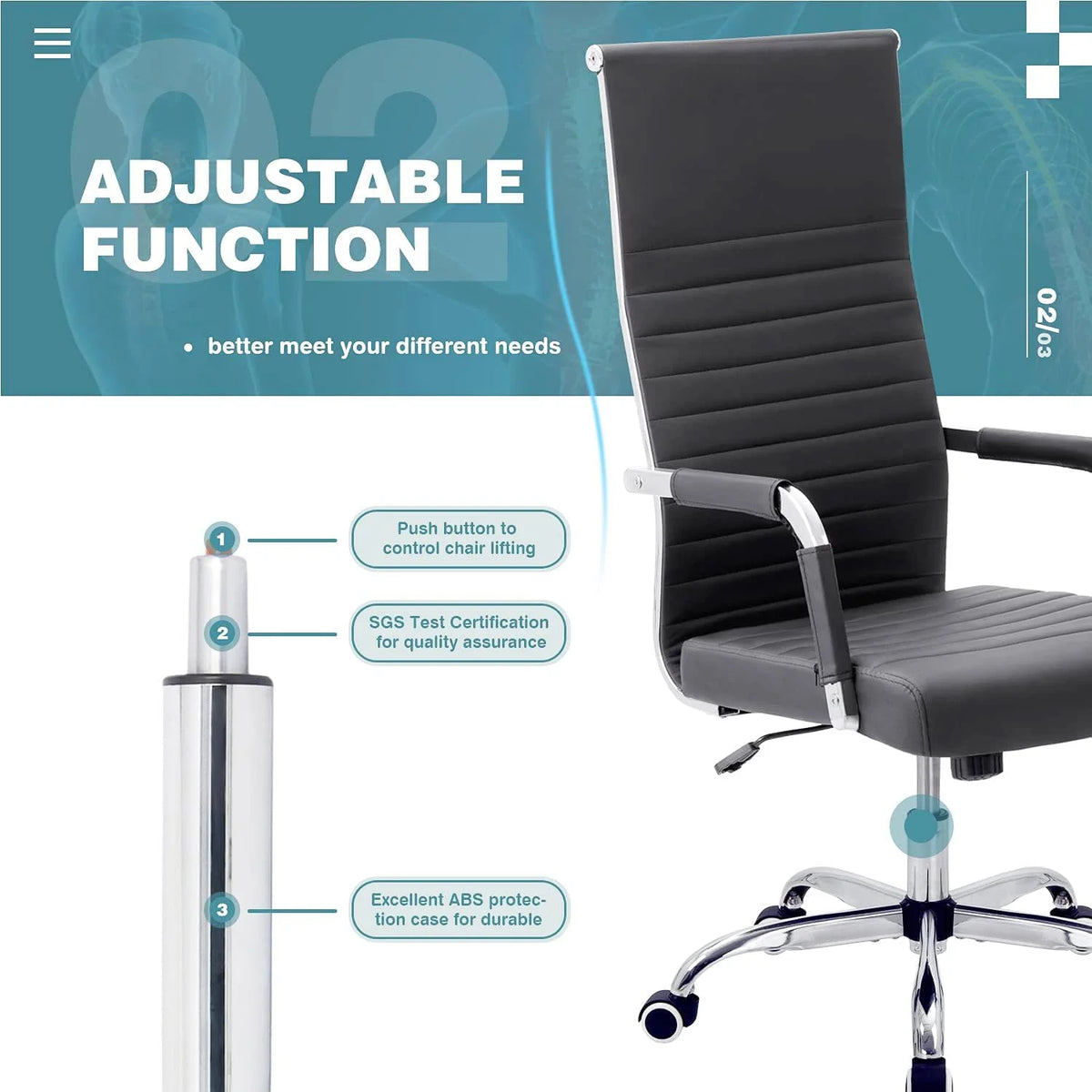 Black High Back Ribbed Leather Executive Office Chair E6028