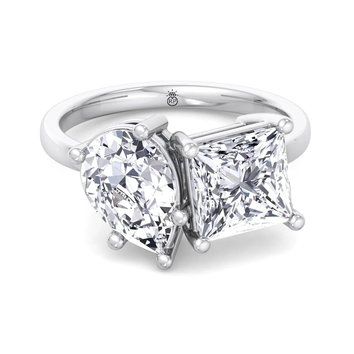 Moissanite Pear & Princess Cut Lab Diamond Two Stone Engagement Ring H618068