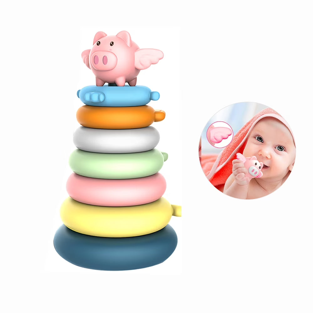 7 Rings Baby Stacking Nesting Toys Sensory Educational Montessori Baby Blocks Stacker A926566
