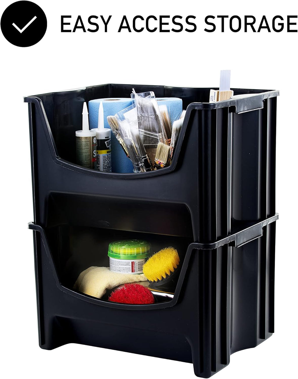 Black Pack of 3 Stackable Storage Bins J3235