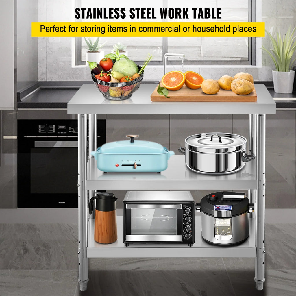 Stainless Steel Table with 2 Adjustable Undershelf U427