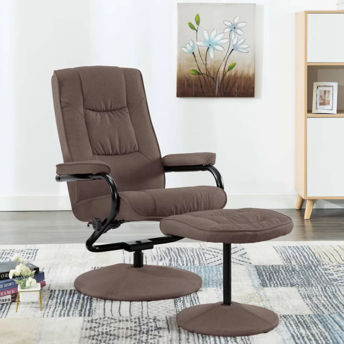 Brown Fabric Swivel Recliner with Ottoman F382072