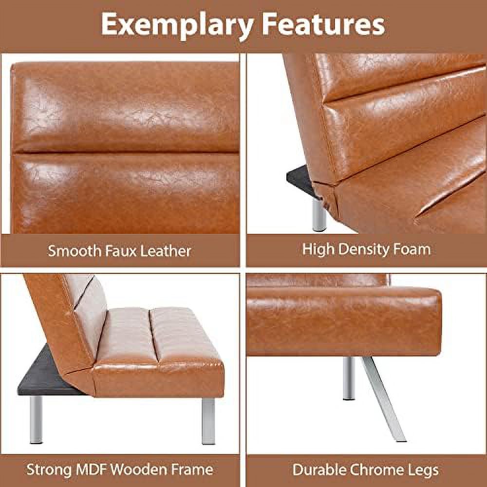 Caramel Leather Futon Sofa Bed I601464