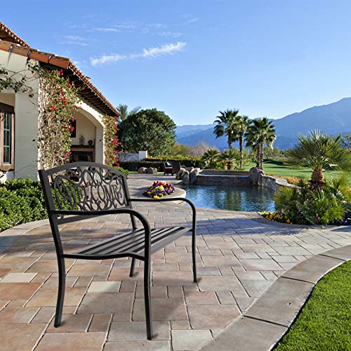 Outdoor Bench with Plastic Floral Design Backrest N178970