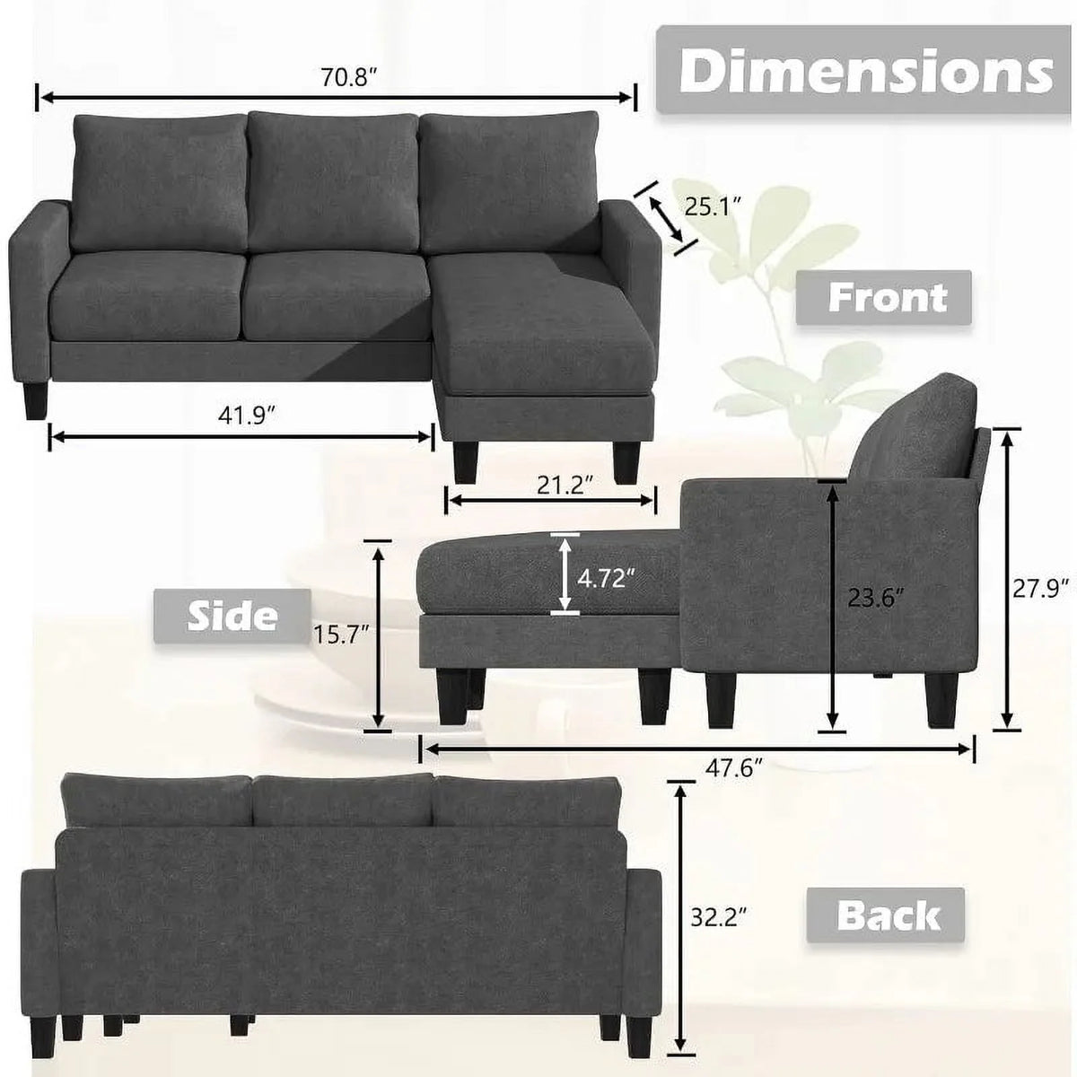 Convertible L-Shaped Sectional Sofa J4394