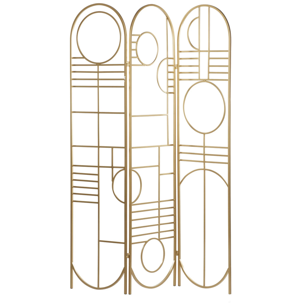 Metal 3 Panel Room Divider Screen with Geometric Pattern X7174