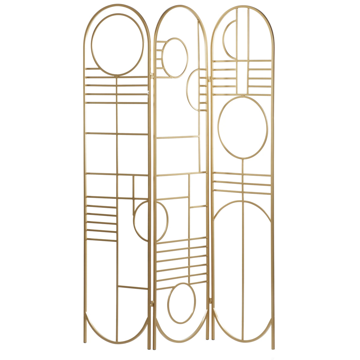 Metal 3 Panel Room Divider Screen with Geometric Pattern X7174