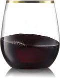32 Pack Stemless Plastic Wine Glasses 12 oz Gold Rim C768