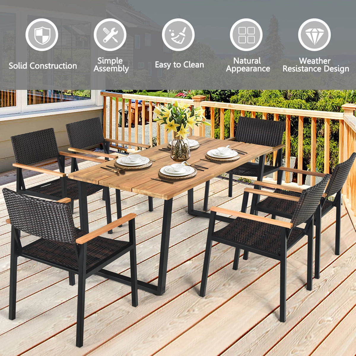 7 Pc Patio Dining Set with Umbrella Hole E25096