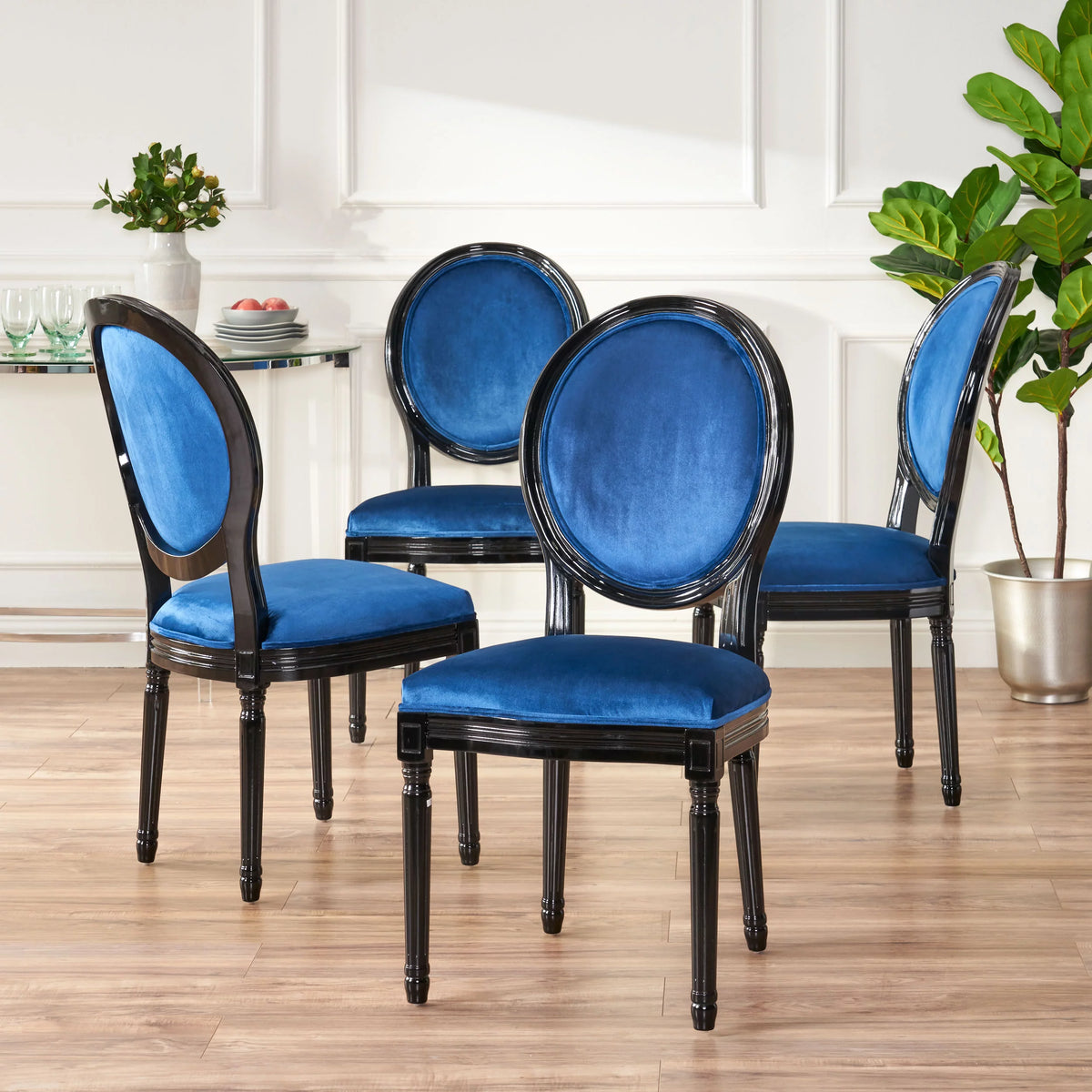 Velvet Dining Chairs Set of 4 Navy Blue O748