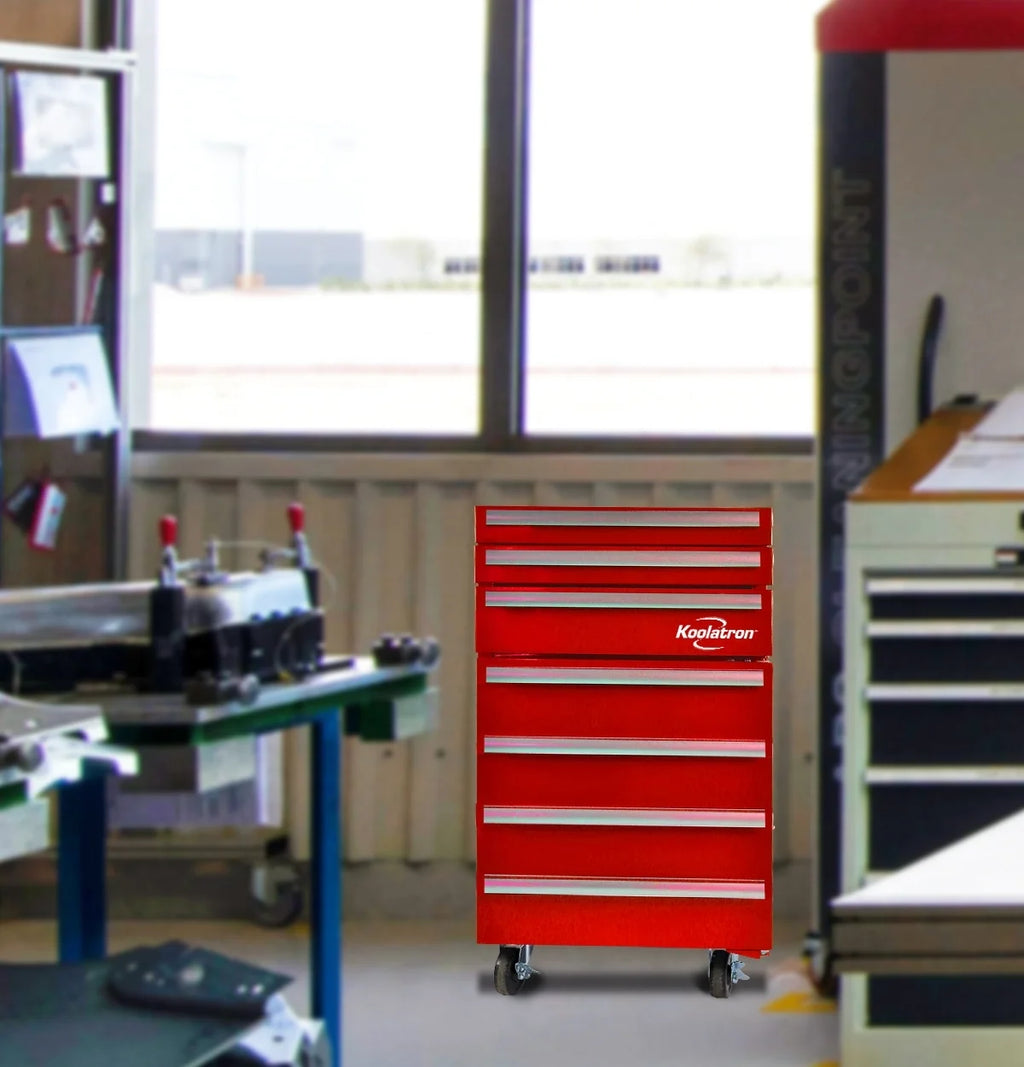 Red Compact Fridge with Built-in Tool Storage B659091