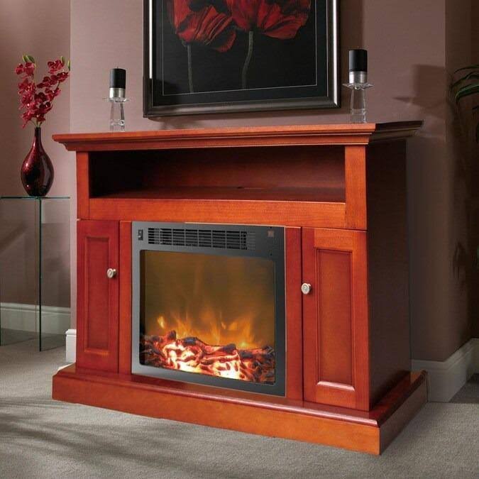 Cherry Electric Fireplace with Entertainment Stand V490566