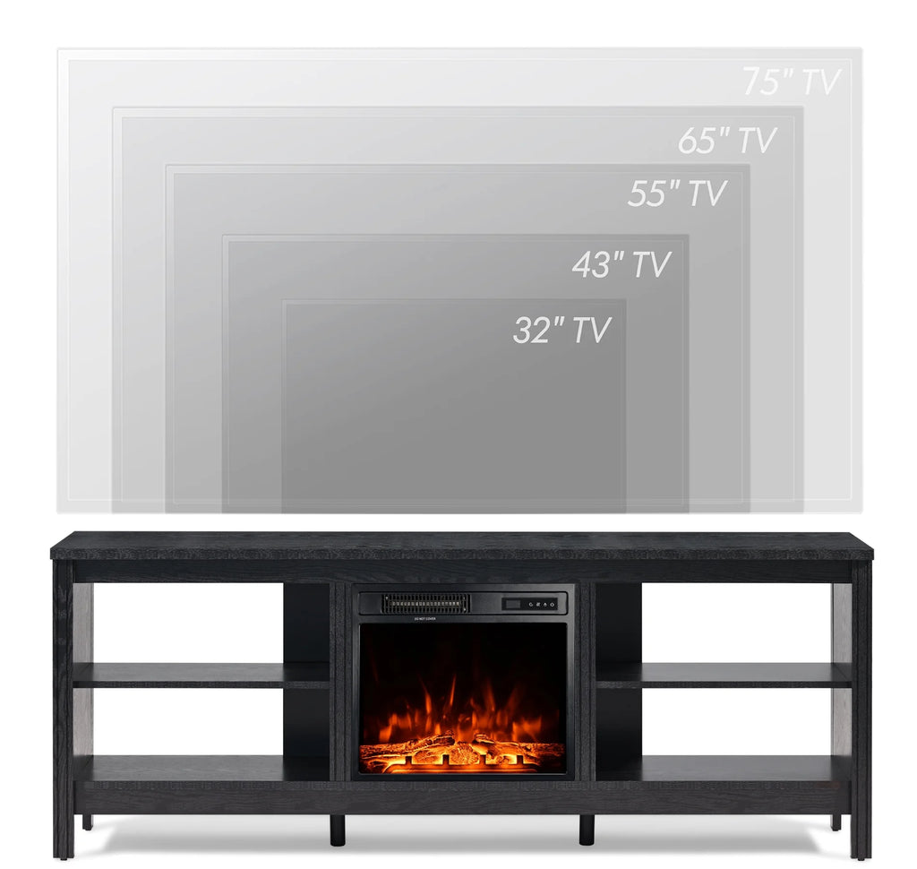 Black 70 inch Wood Fireplace TV Stand with 4 Storages H647