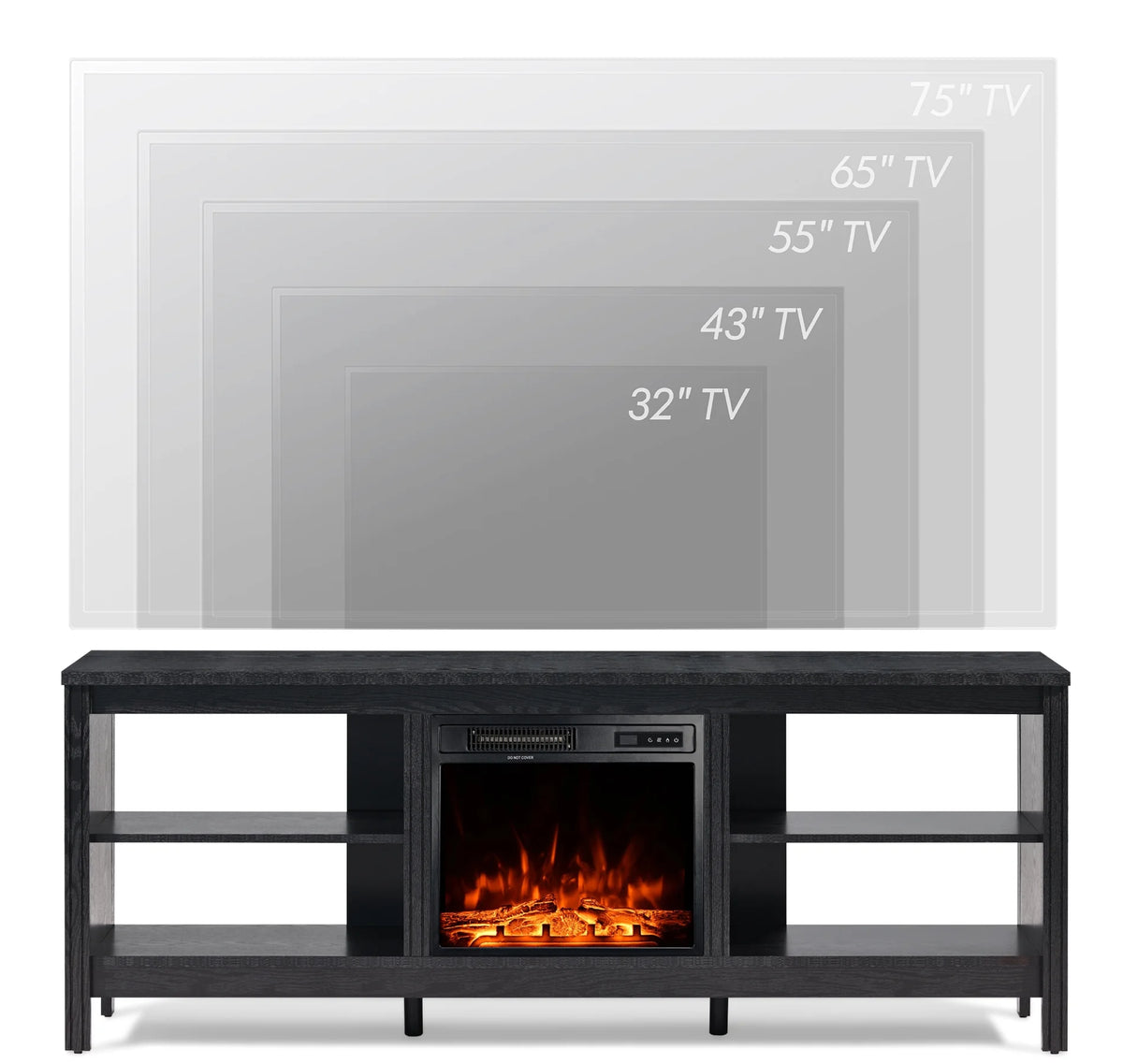 Black 70 inch Wood Fireplace TV Stand with 4 Storages H647